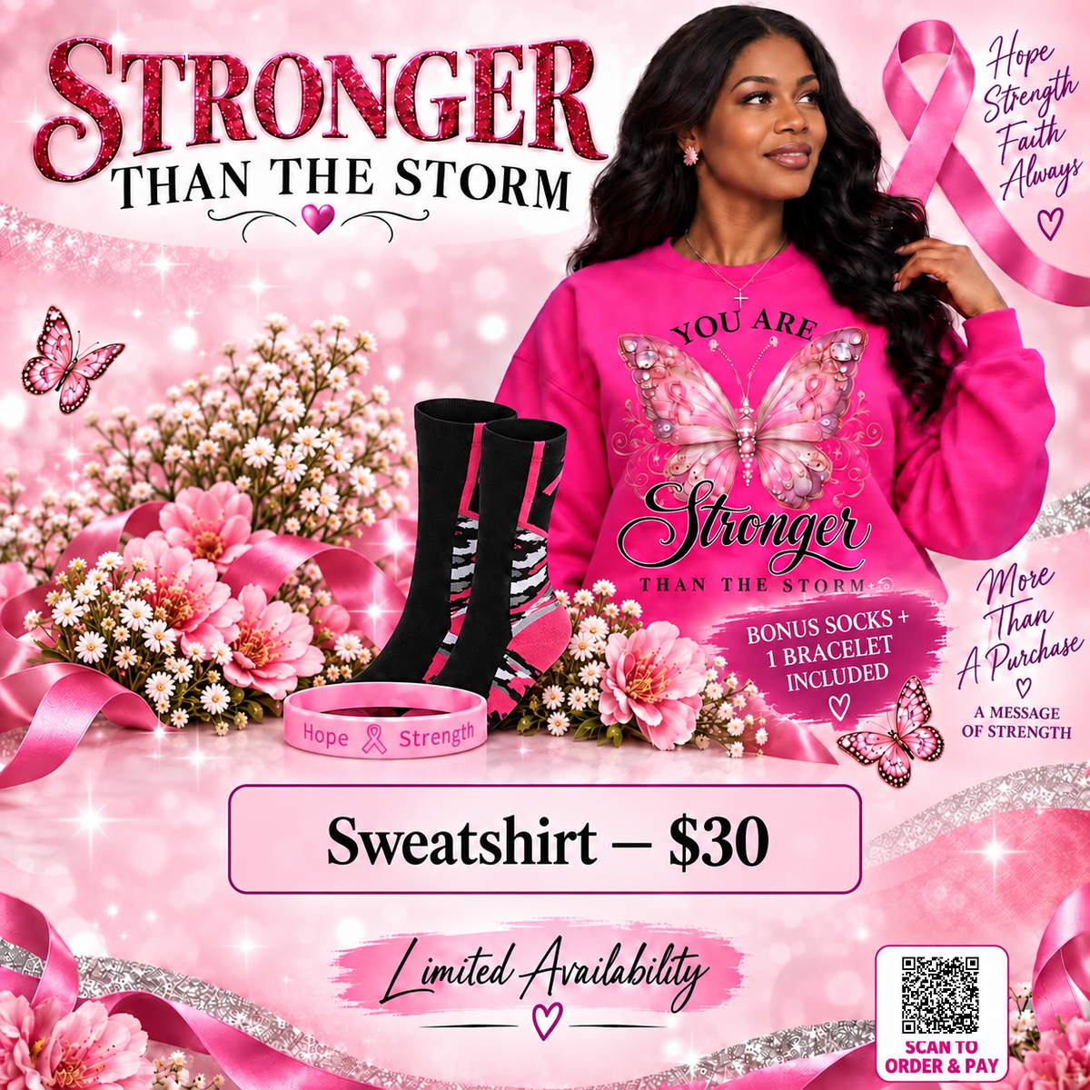 Stronger Than The Storm- Pink SweatShirt